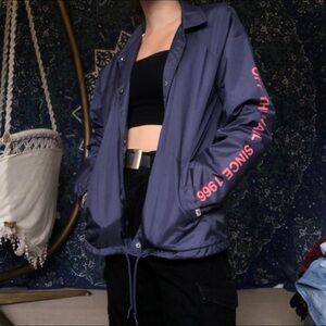 Vans Women's sz S Dark Blue Jacket with Pink Lettering Windbreaker